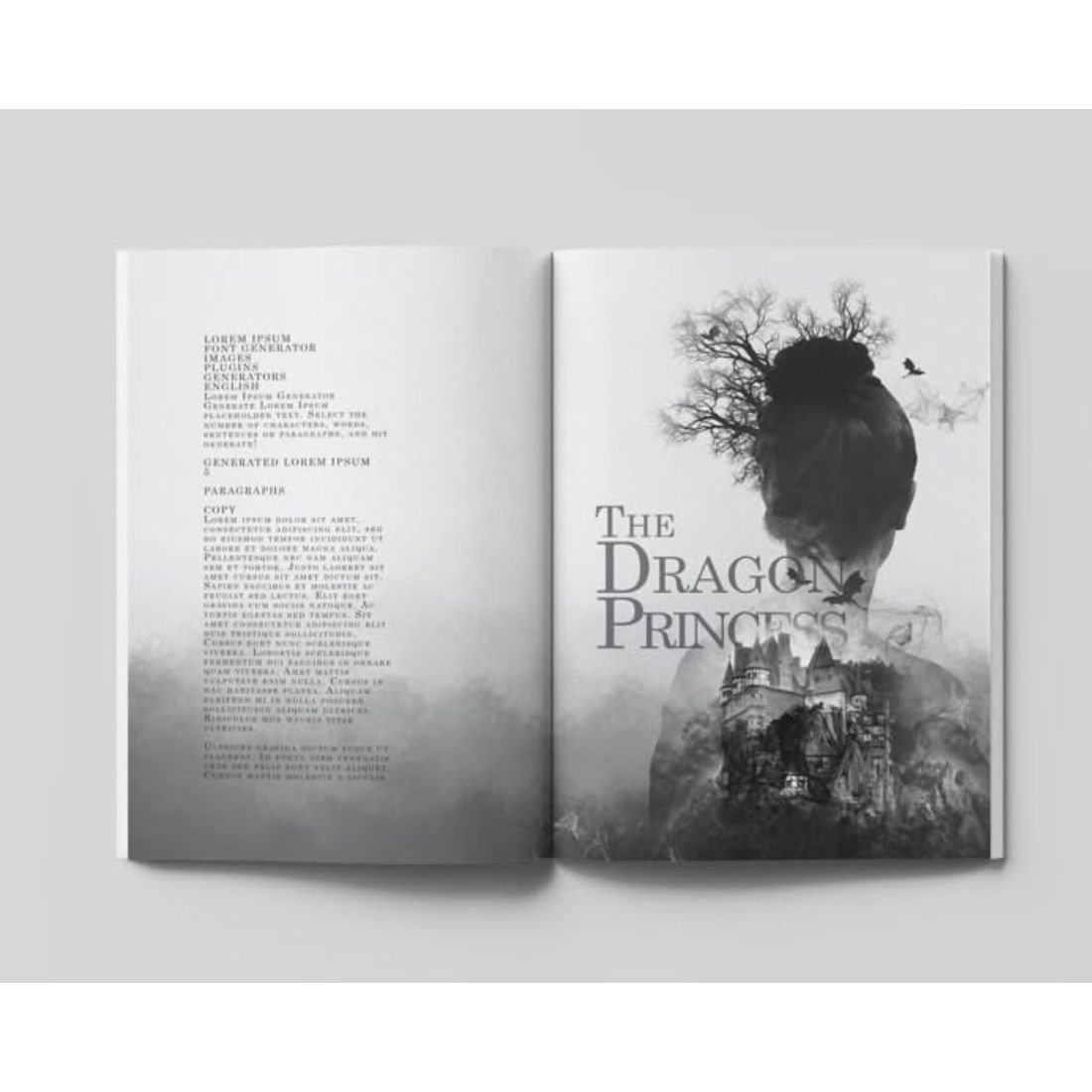 Illustrated title spread, book interior formatting